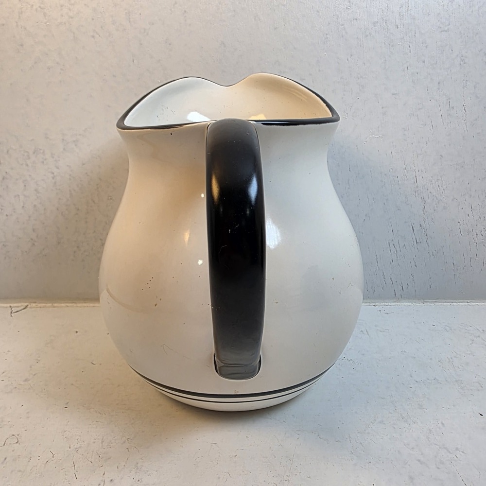 HOME Ceramic Pitcher White with Black Trim Farmhouse Stoneware Water Jug 7.5in - Picture 2 of 9